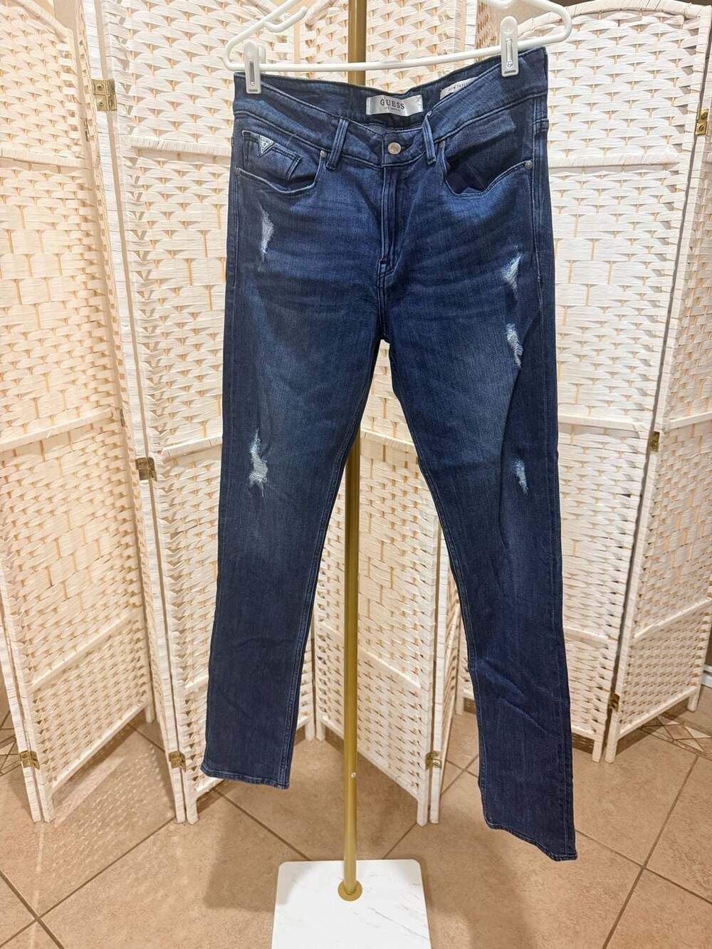 Guess Slim Tapered Distressed Jeans Men Size 32x32 Blue Denim